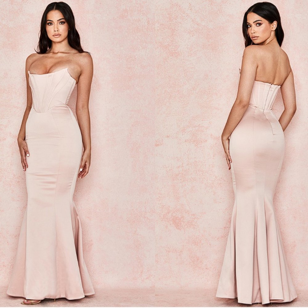 House of CB Blush ‘Malika’ Pale Blush Strapless Corset Gown NWOT